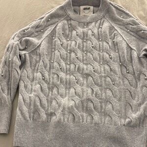 Aerie Light Gray Cable Knit Crewneck Sweater